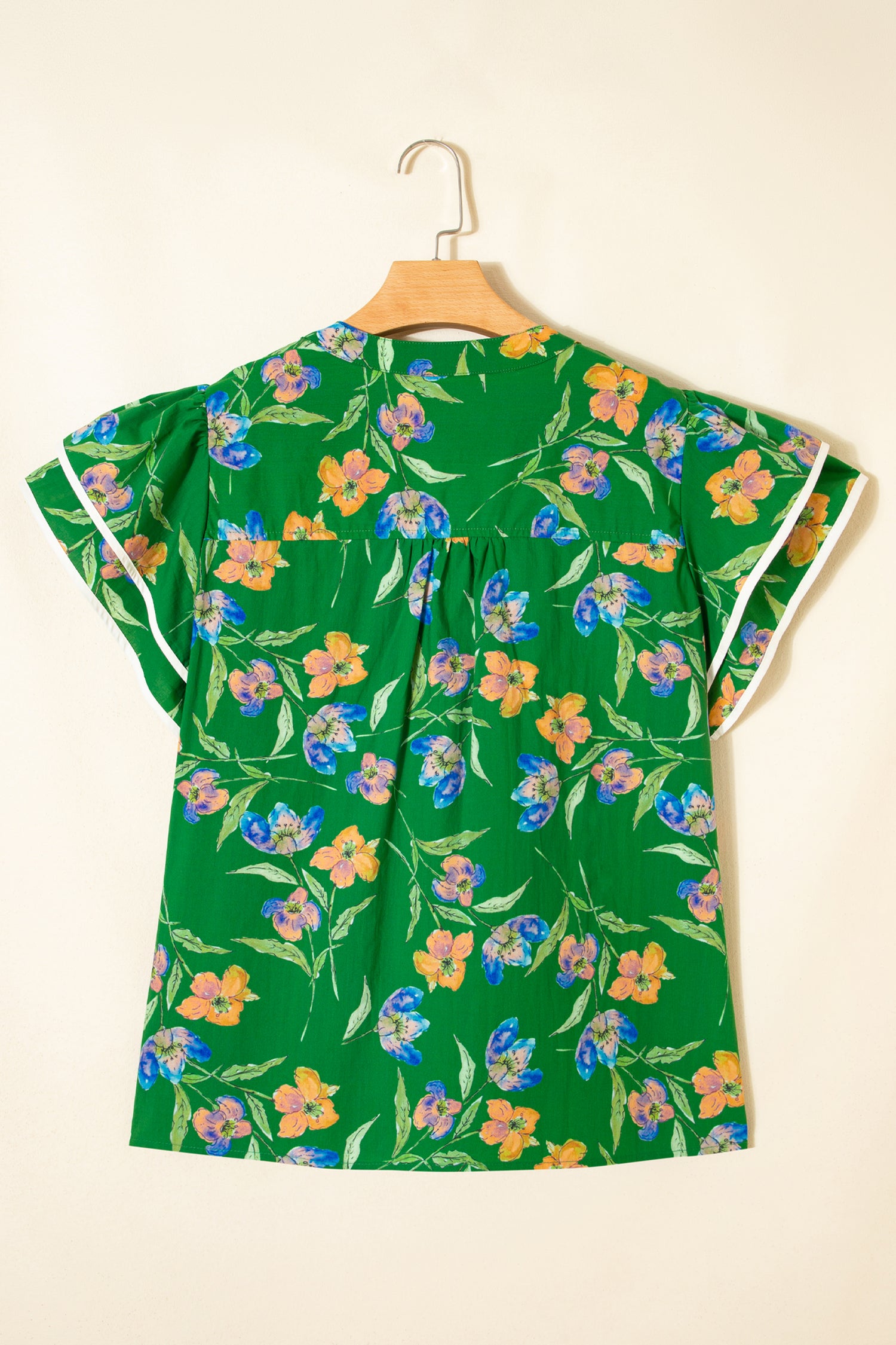 Plus Size Green Floral Short Sleeve Ruffled Top