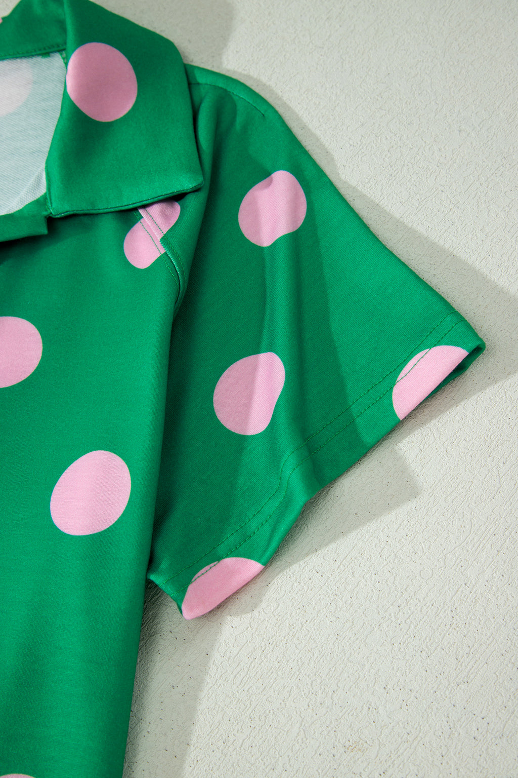 Green Polka Dot Print V-Neck Tee & Shorts 2pc Set