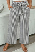 Plus Size Black Stripe Loose Fit Straight Casual Pants
