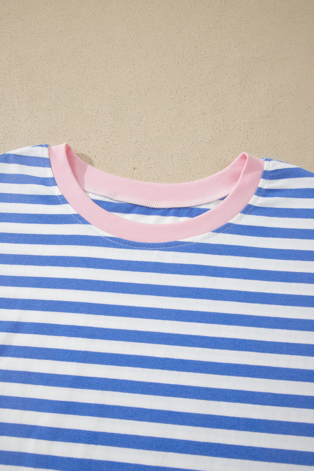 Sky Blue Stripe Contrast Trim Crew Neck Tee & Knot Shorts 2pc Set