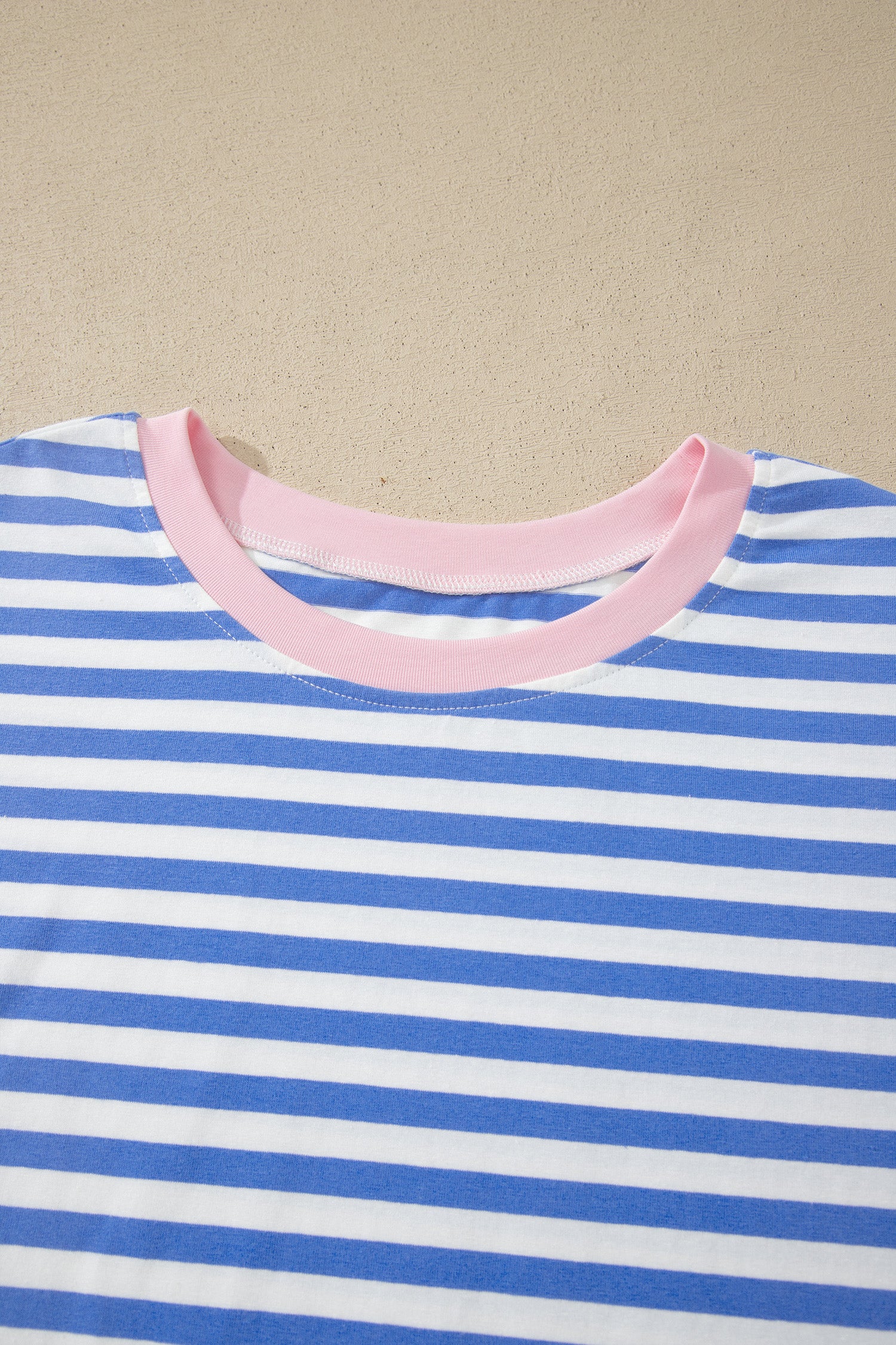 Sky Blue Stripe Contrast Trim Crew Neck Tee & Knot Shorts 2pc Set