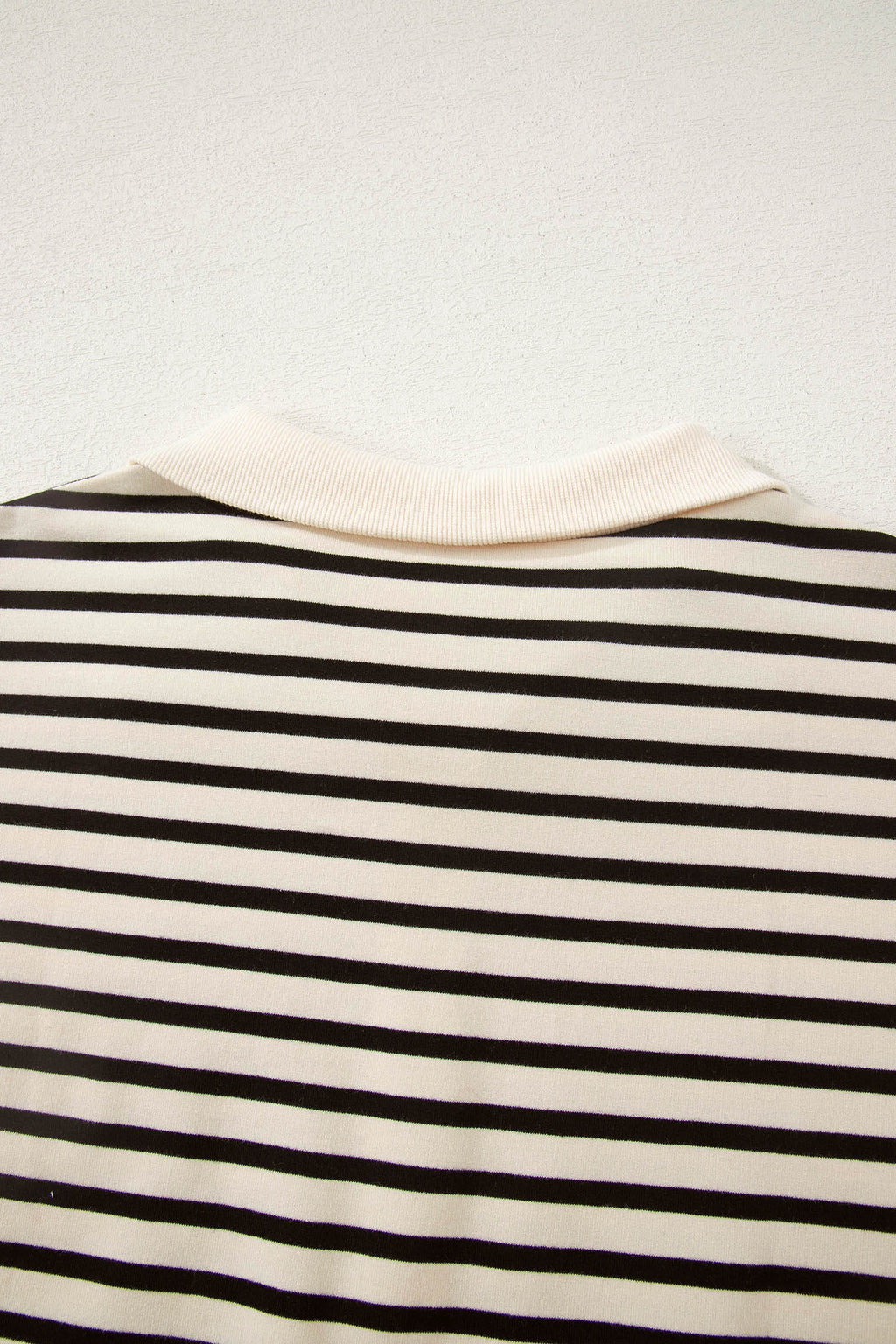 Black Stripe Ribbed With Color Block Trim Zip Polo Tee & Drawstring Shorts 2pcs Outfit