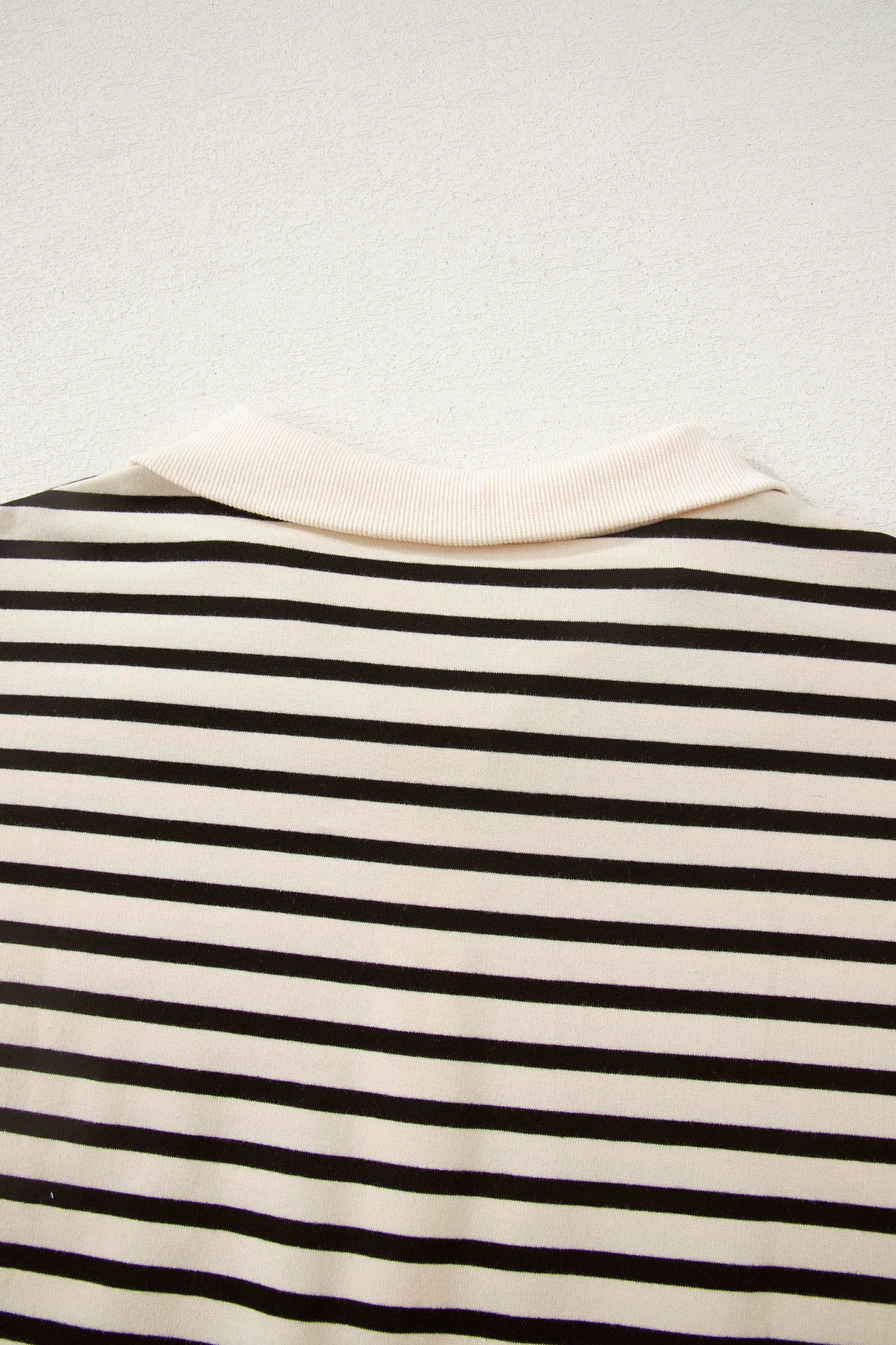 Black Stripe Ribbed With Color Block Trim Zip Polo Tee & Drawstring Shorts 2pcs Outfit