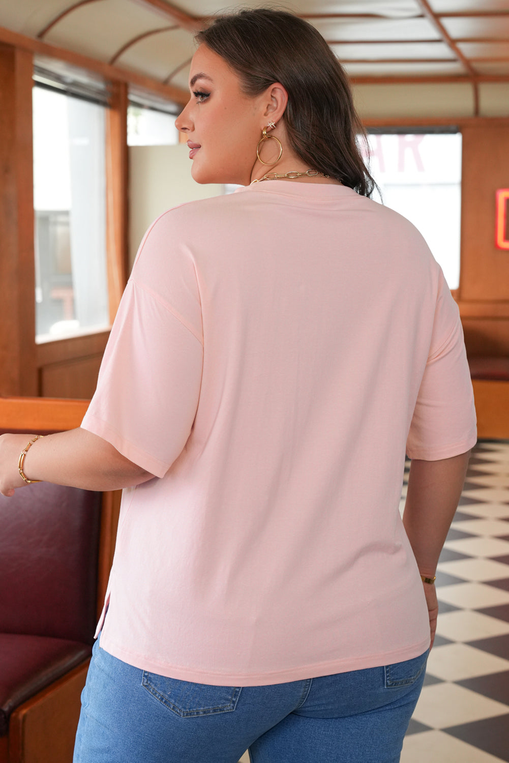 Plus Size Light Pink Eyelet Lace Tee With Star Applique