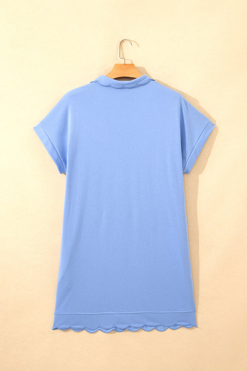 Plus Size Beau Blue Pullover Mini Dress With Scalloped Hem & Button Neck