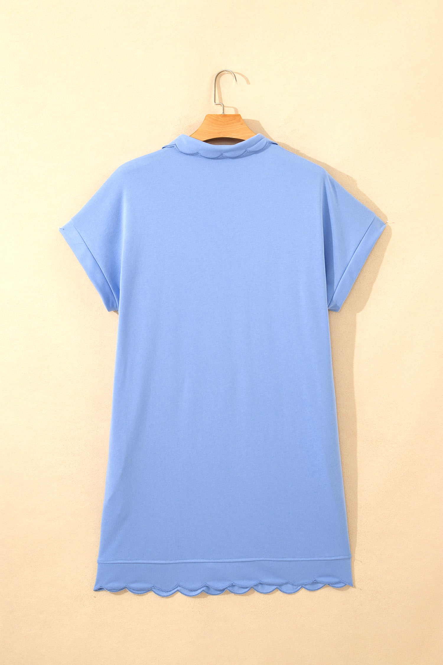 Plus Size Beau Blue Pullover Mini Dress With Scalloped Hem & Button Neck