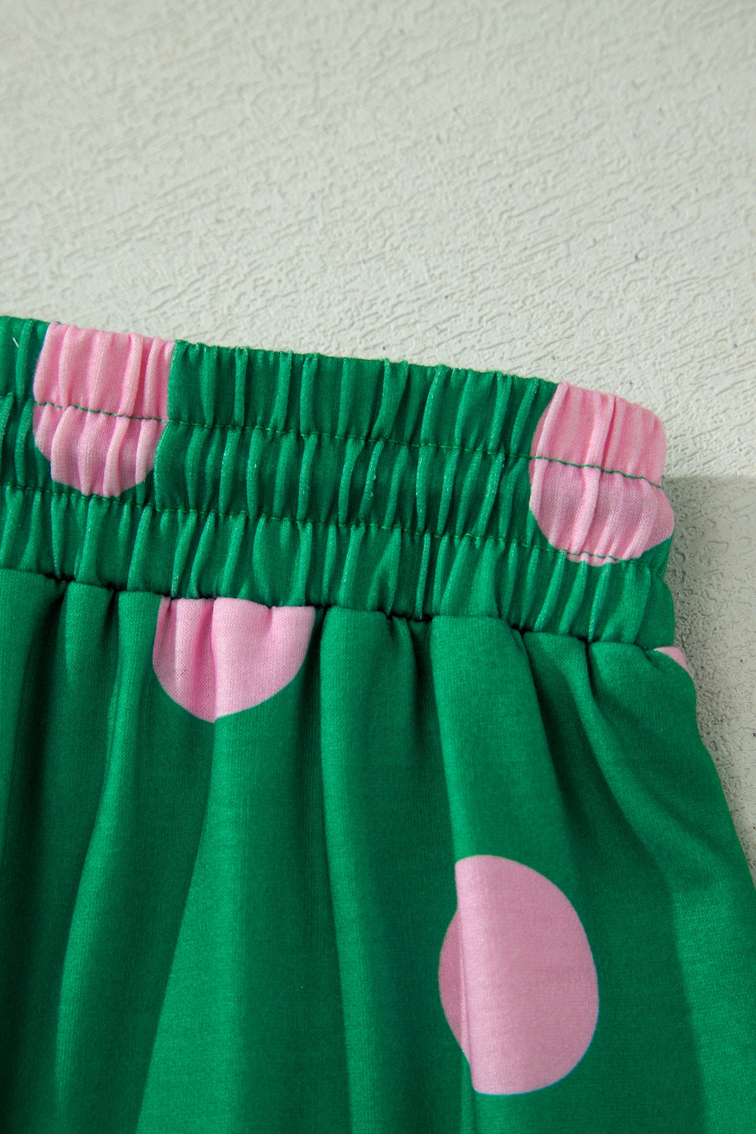 Green Polka Dot Print V-Neck Tee & Shorts 2pc Set