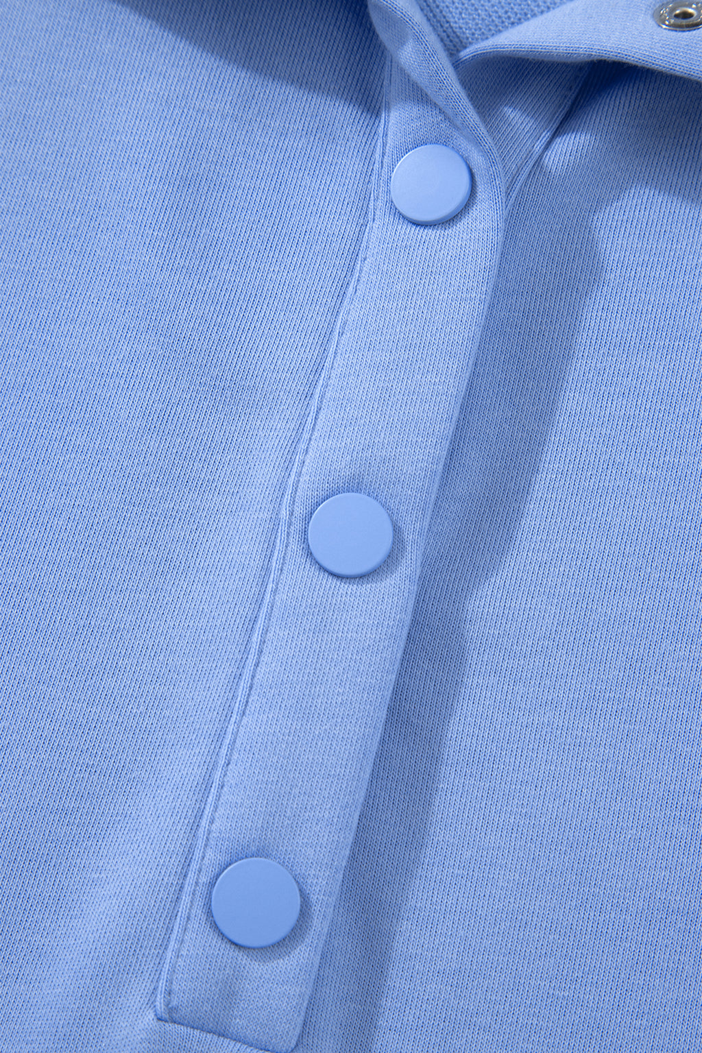 Plus Size Beau Blue Pullover Mini Dress With Scalloped Hem & Button Neck