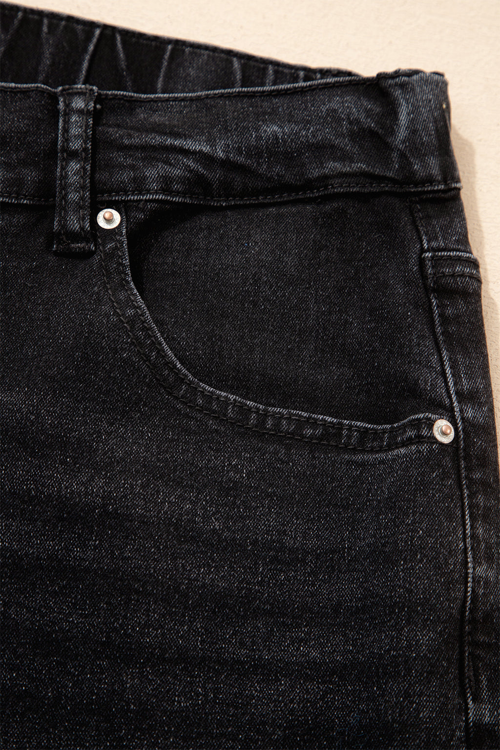 Plus Size Black Acid Wash Jeans With Drawstring