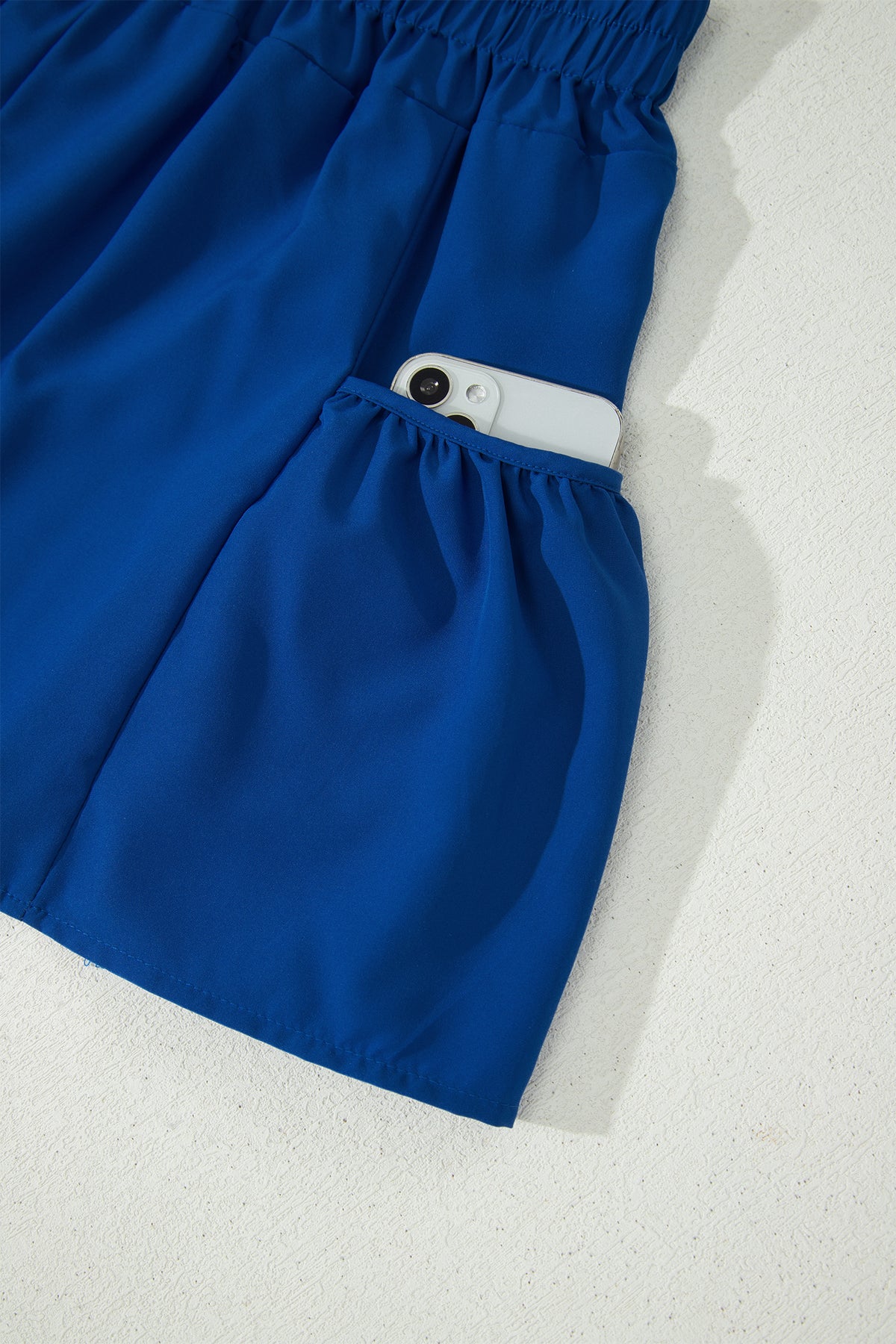 Dark Blue Ribbed Slim Tank & Pocketed Wide Leg Shorts 2pc Set