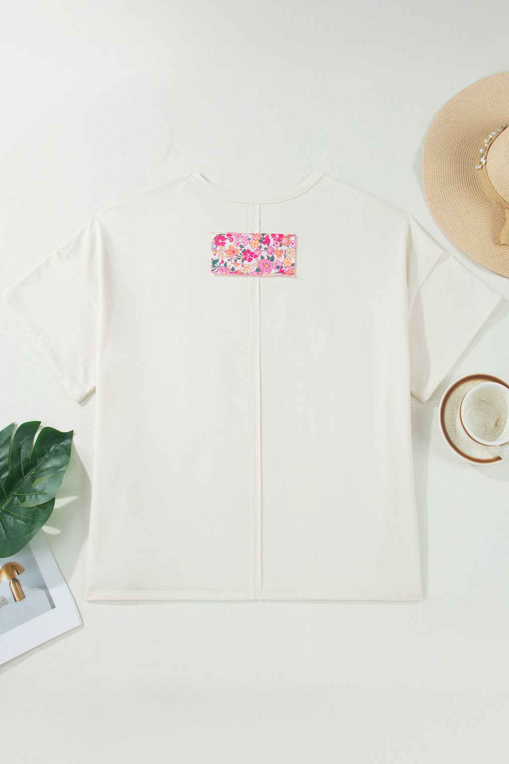 Plus Size Big Flower Patched Tunic Tee