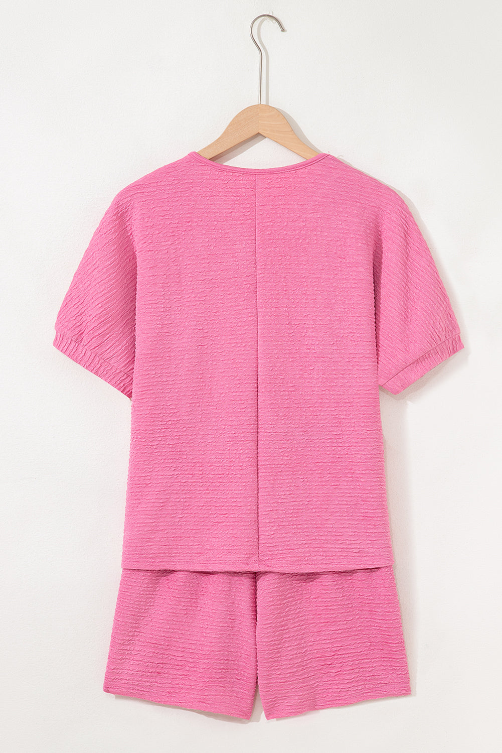 Pink Textured V-Neck Tee and Shorts Set