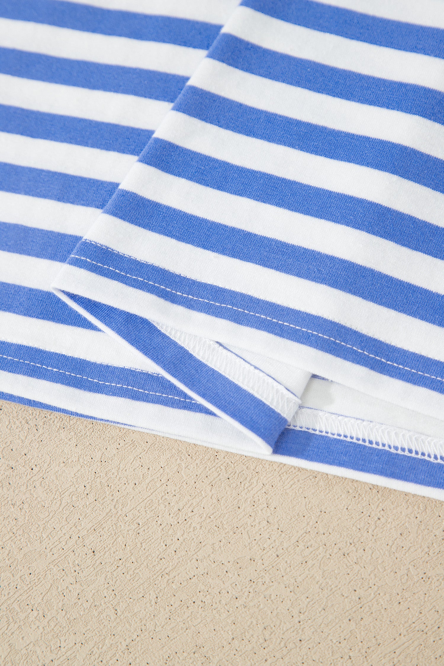 Sky Blue Stripe Contrast Trim Crew Neck Tee & Knot Shorts 2pc Set