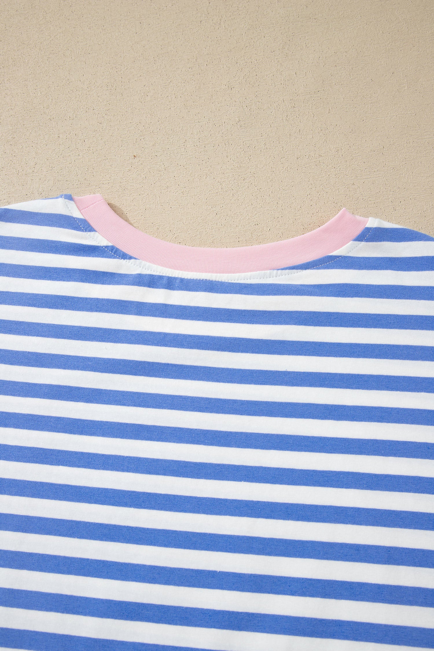 Sky Blue Stripe Contrast Trim Crew Neck Tee & Knot Shorts 2pc Set