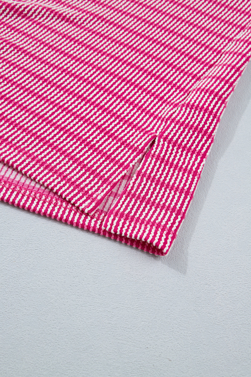 Rose Stripe Ribbed Loose Tee & Drawstring Elastic Waist Short Set