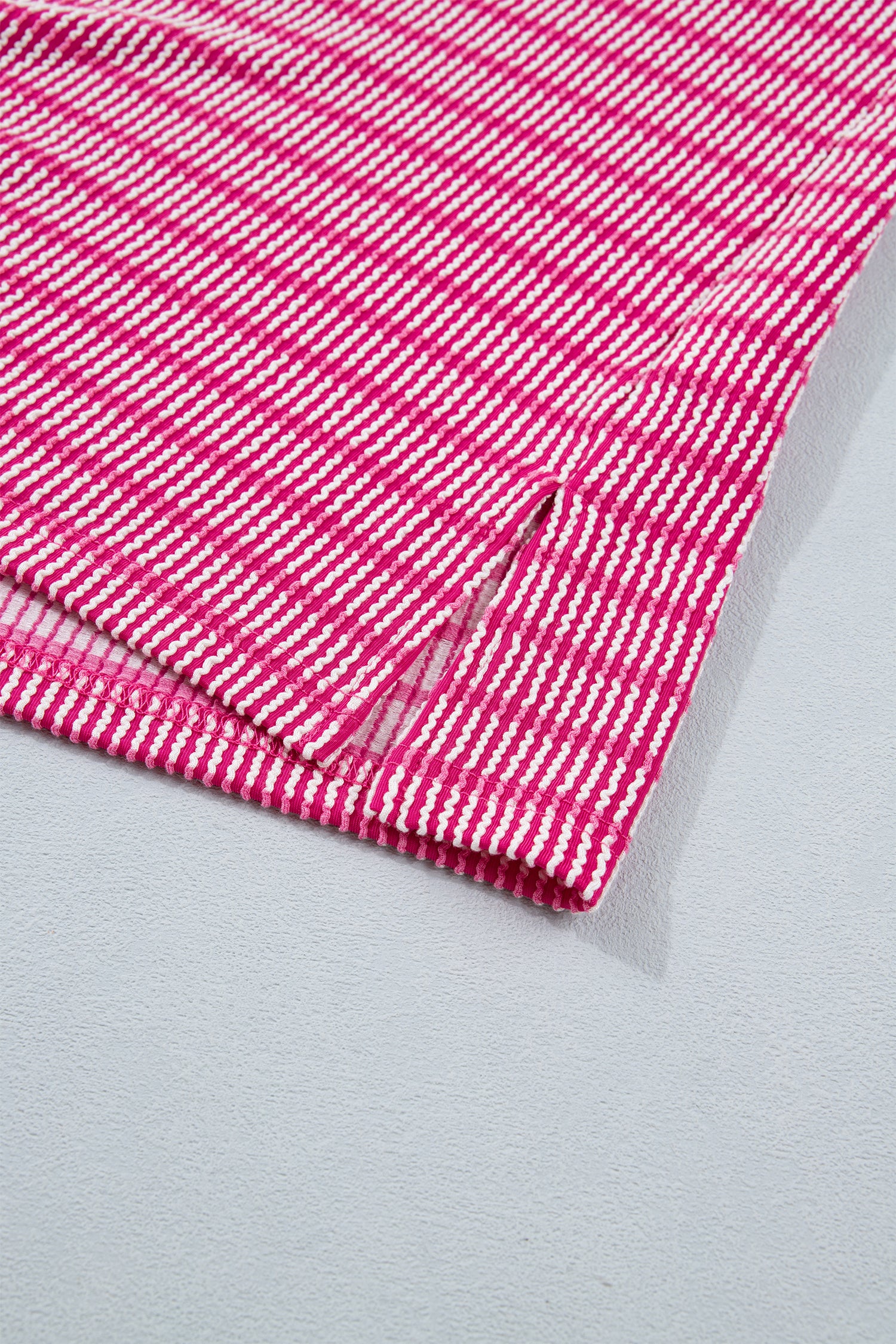 Rose Stripe Ribbed Loose Tee & Drawstring Elastic Waist Short Set