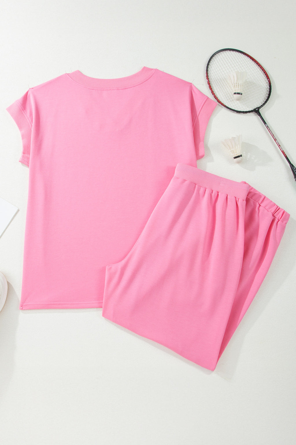 Plus Size Pink V-Neck Tee & Drawstring Pants Set