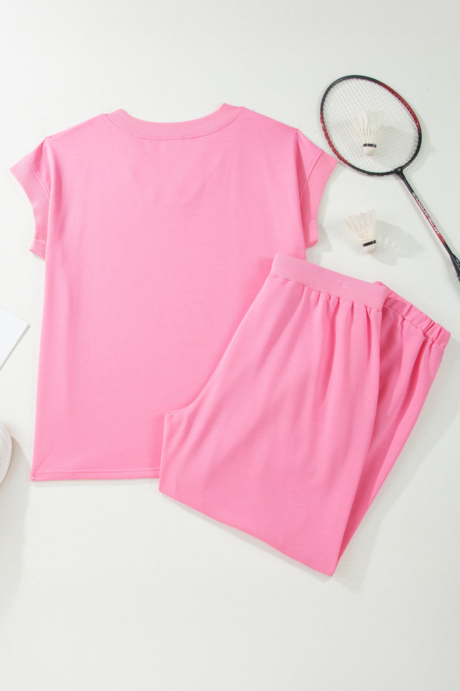 Plus Size Pink V-Neck Tee & Drawstring Pants Set