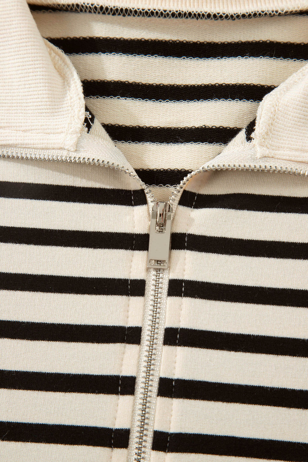 Black Stripe Ribbed With Color Block Trim Zip Polo Tee & Drawstring Shorts 2pcs Outfit