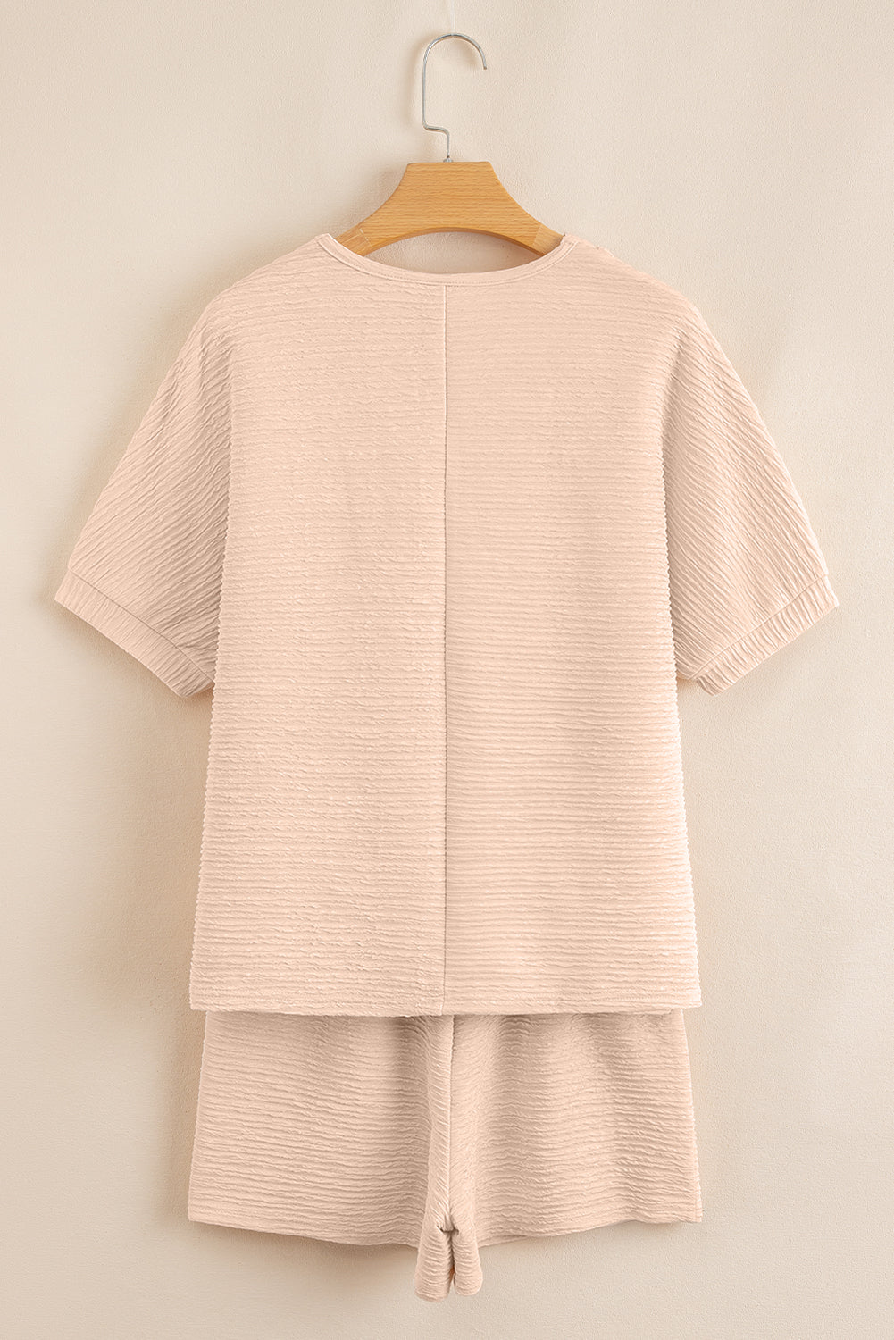 Apricot Textured V- Neck Tee and Shorts Set