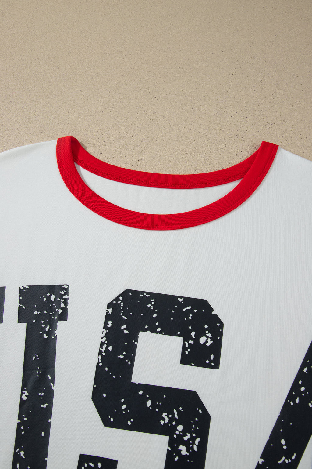 Plus Size White Retro USA Striped Trim Short Sleeve Tee