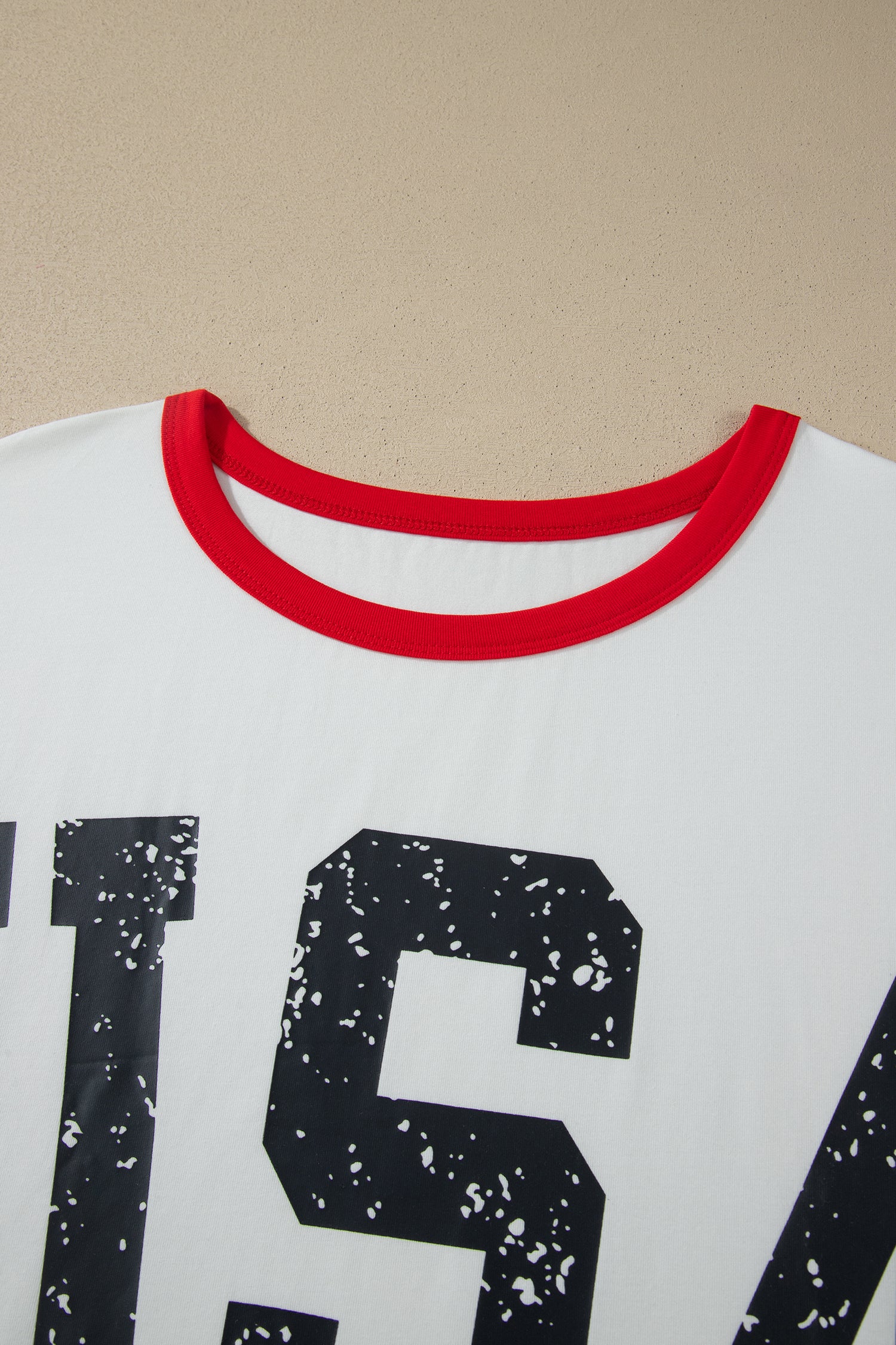 Plus Size White Retro USA Striped Trim Short Sleeve Tee