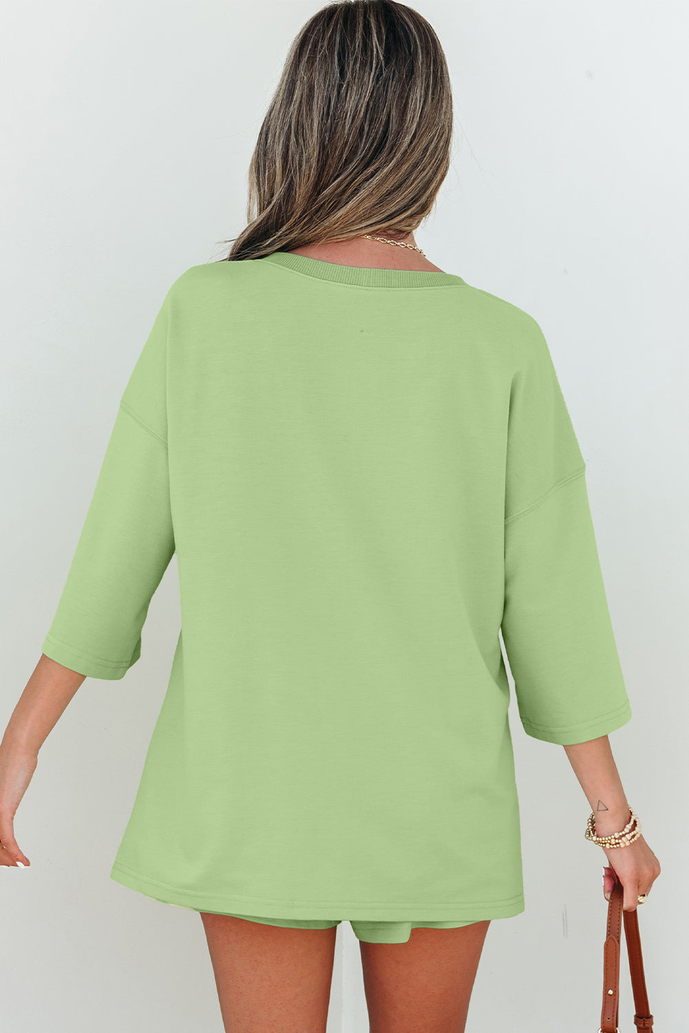Meadow Mist Green V-Neck Half Sleeve Tee and Shorts 2pc Set