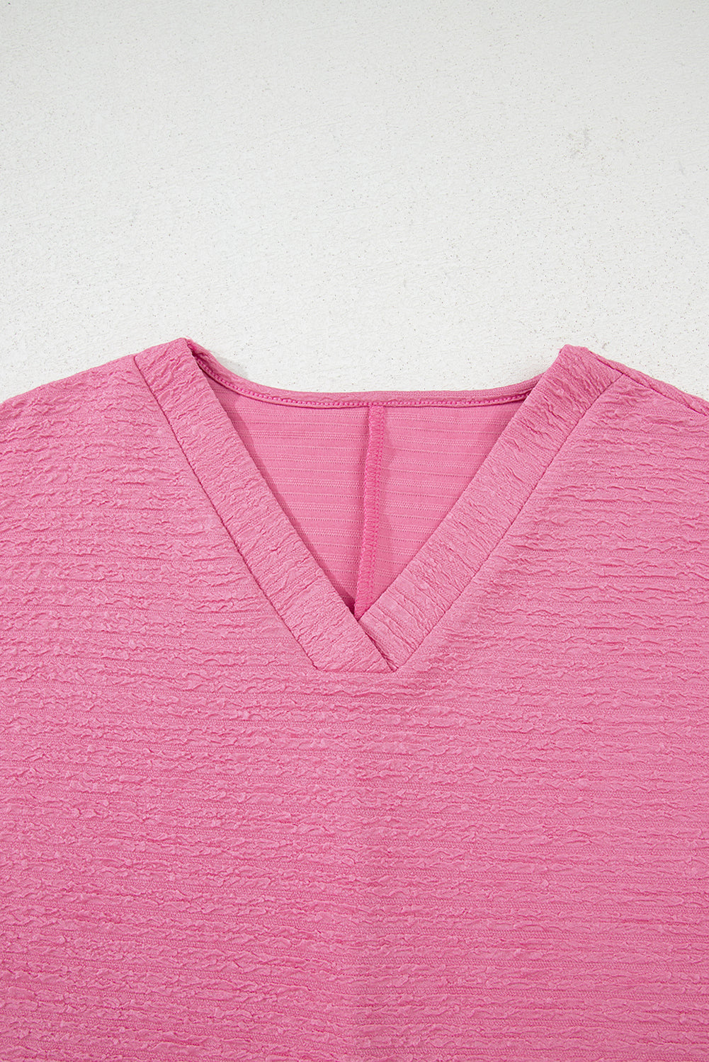 Pink Textured V-Neck Tee and Shorts Set