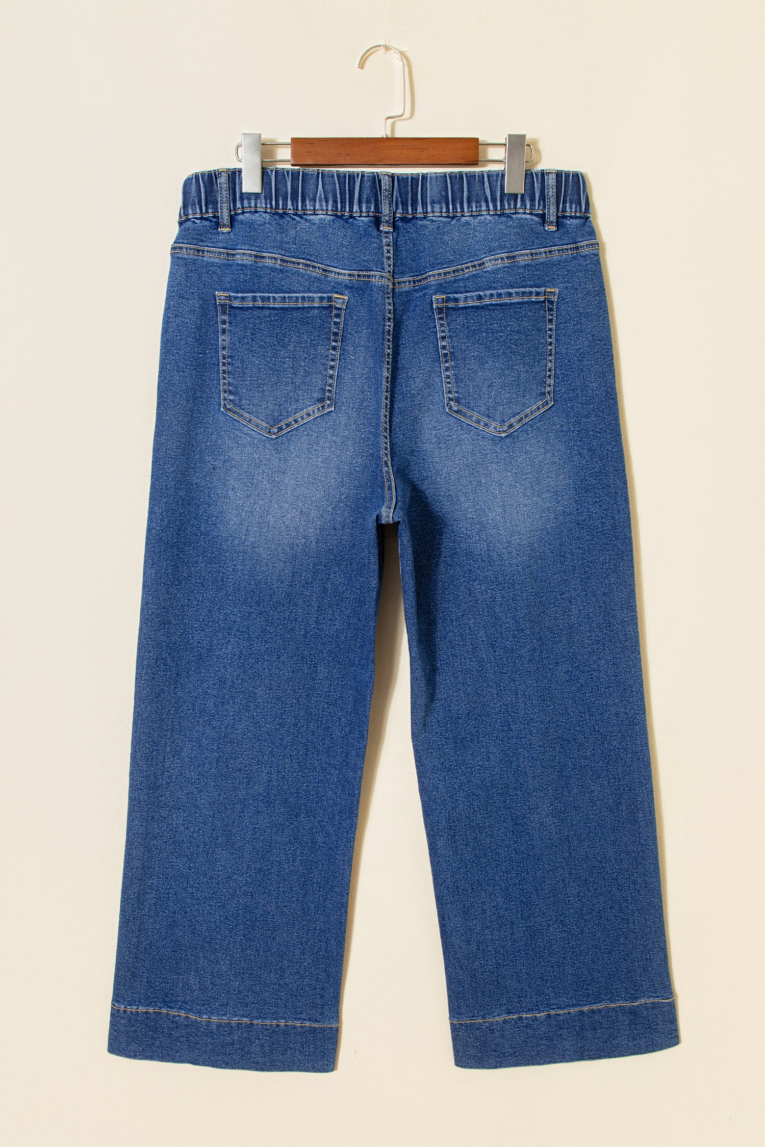 Plus Size Dark Blue Acid Wash Jeans With Drawstring