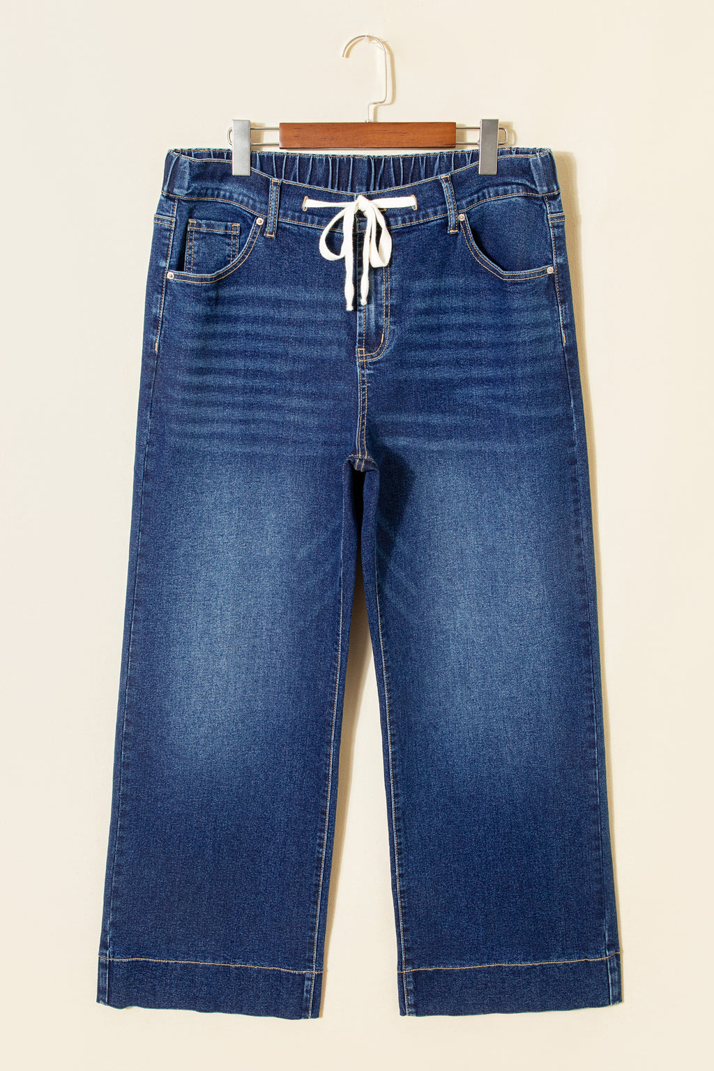 Plus Size Blue Acid Wash Jeans With Drawstring