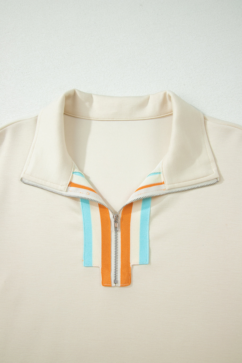 Apricot Colorful Striped Half Zip Polo Tee & Loose Shorts 2pc Set