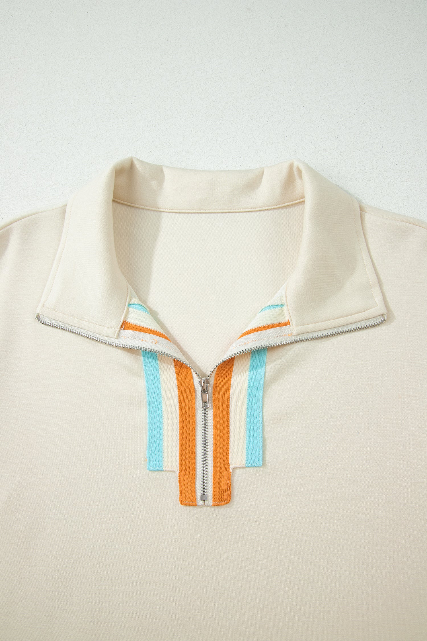 Apricot Colorful Striped Half Zip Polo Tee & Loose Shorts 2pc Set