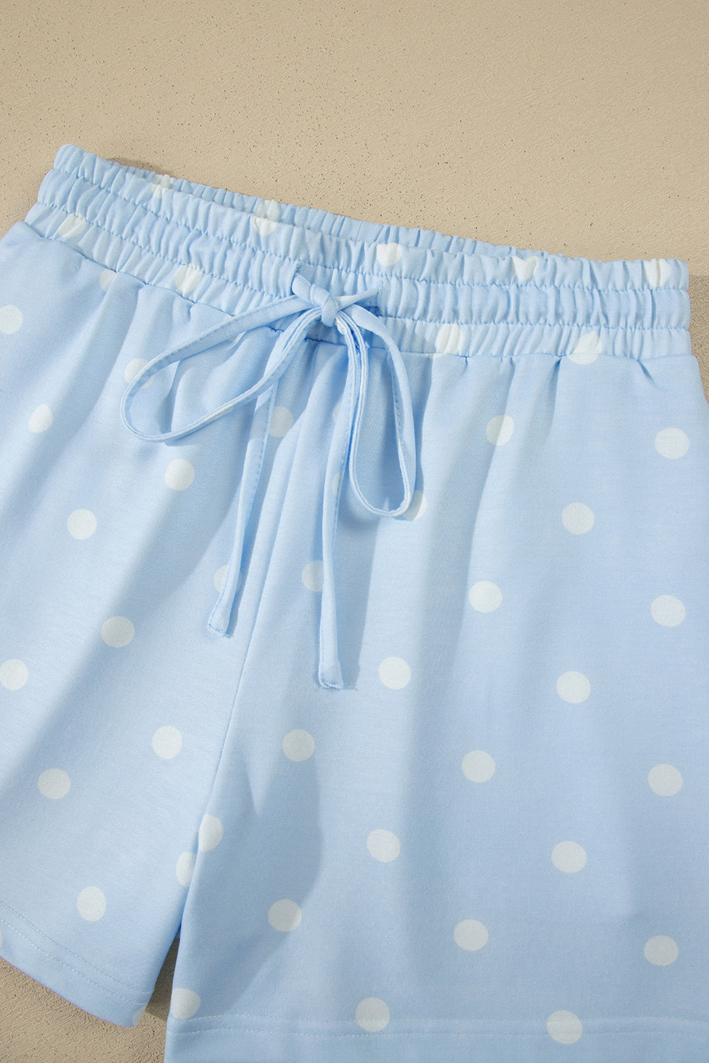 Sky Blue Exposed Seam Detail Polka Dot Loose Tee & Drawstring Shorts 2pc Set