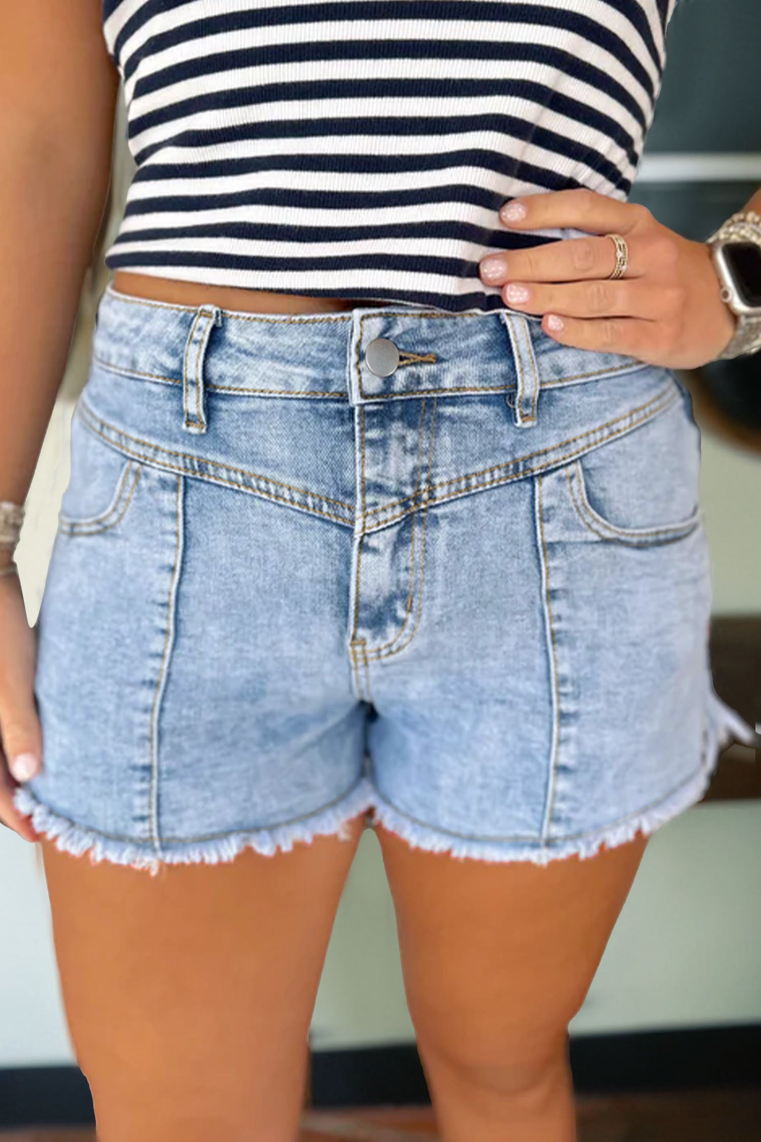 High Waist Frayed Denim Shorts