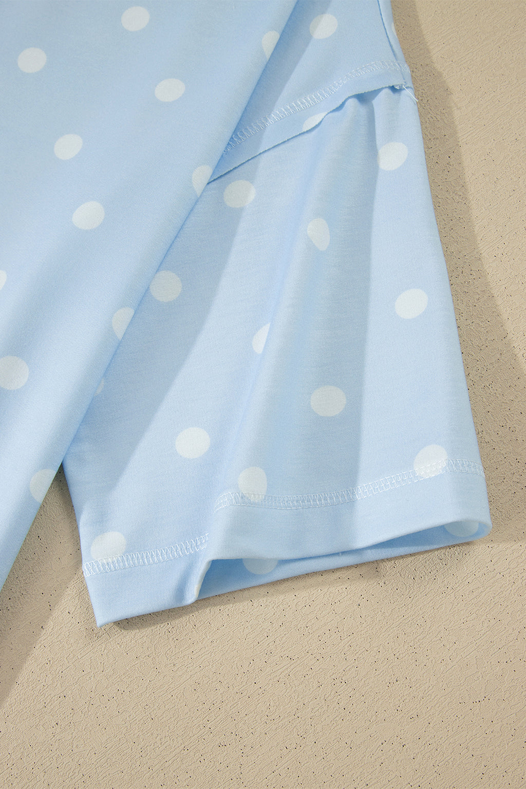 Sky Blue Exposed Seam Detail Polka Dot Loose Tee & Drawstring Shorts 2pc Set