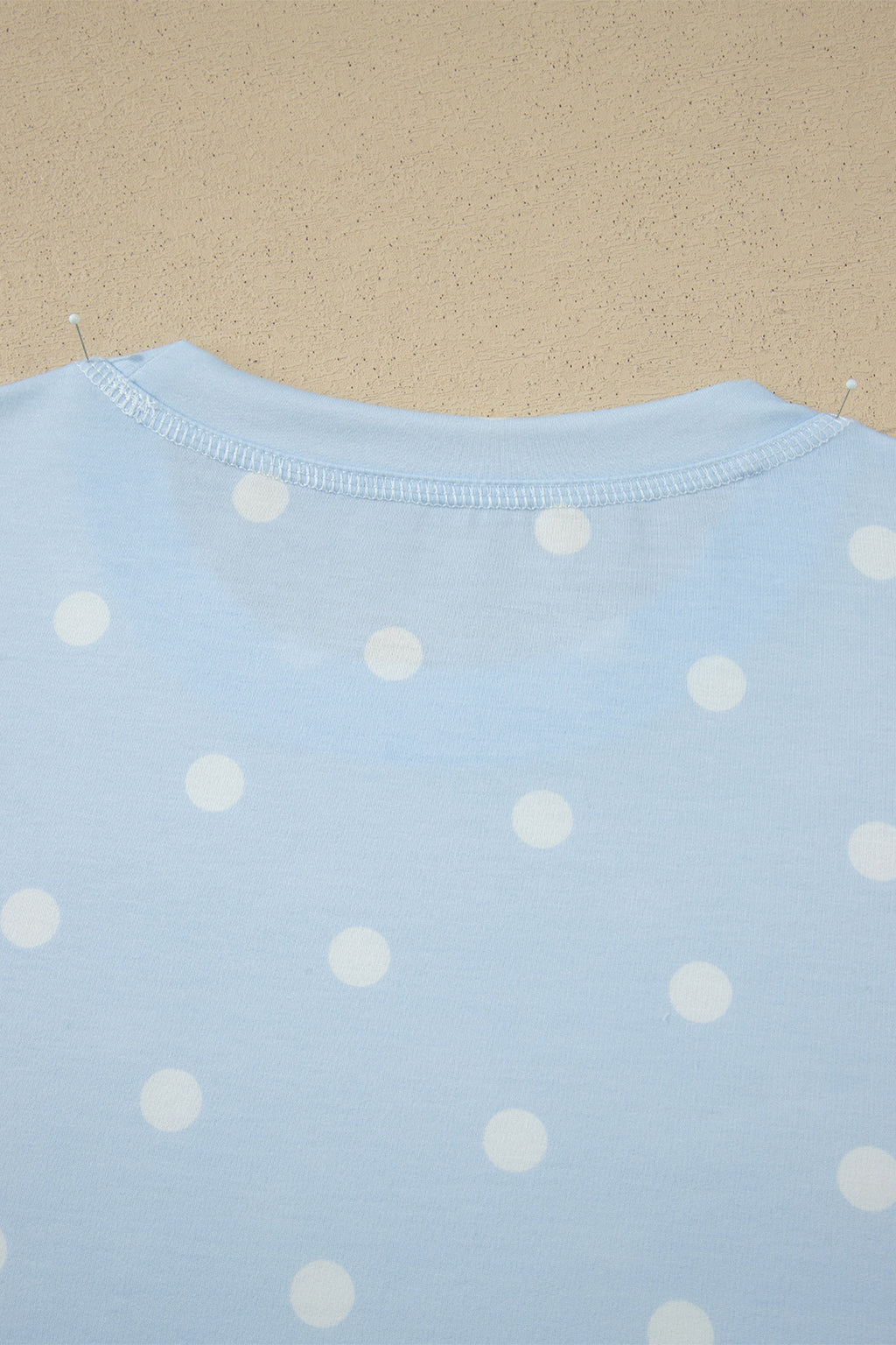Sky Blue Exposed Seam Detail Polka Dot Loose Tee & Drawstring Shorts 2pc Set