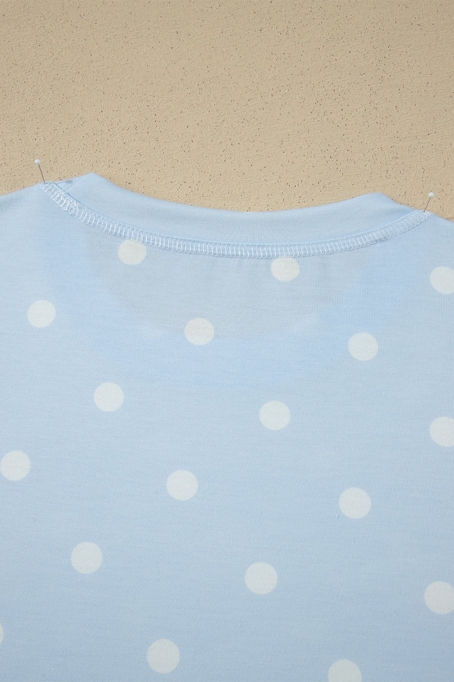 Sky Blue Exposed Seam Detail Polka Dot Loose Tee & Drawstring Shorts 2pc Set