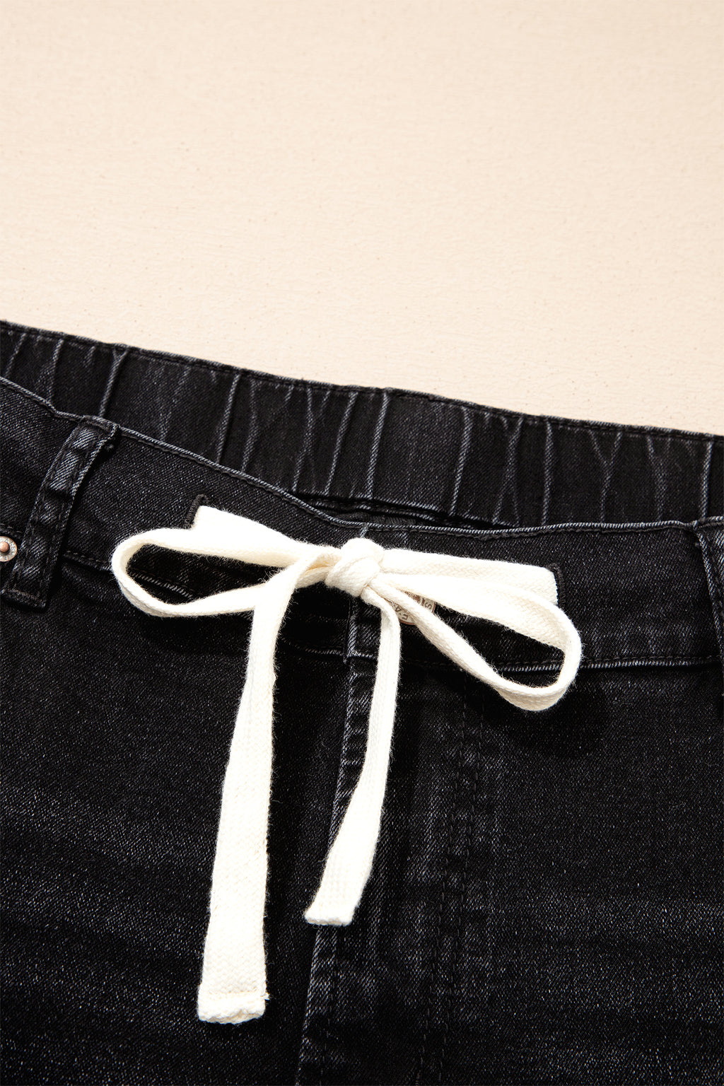 Plus Size Black Acid Wash Jeans With Drawstring