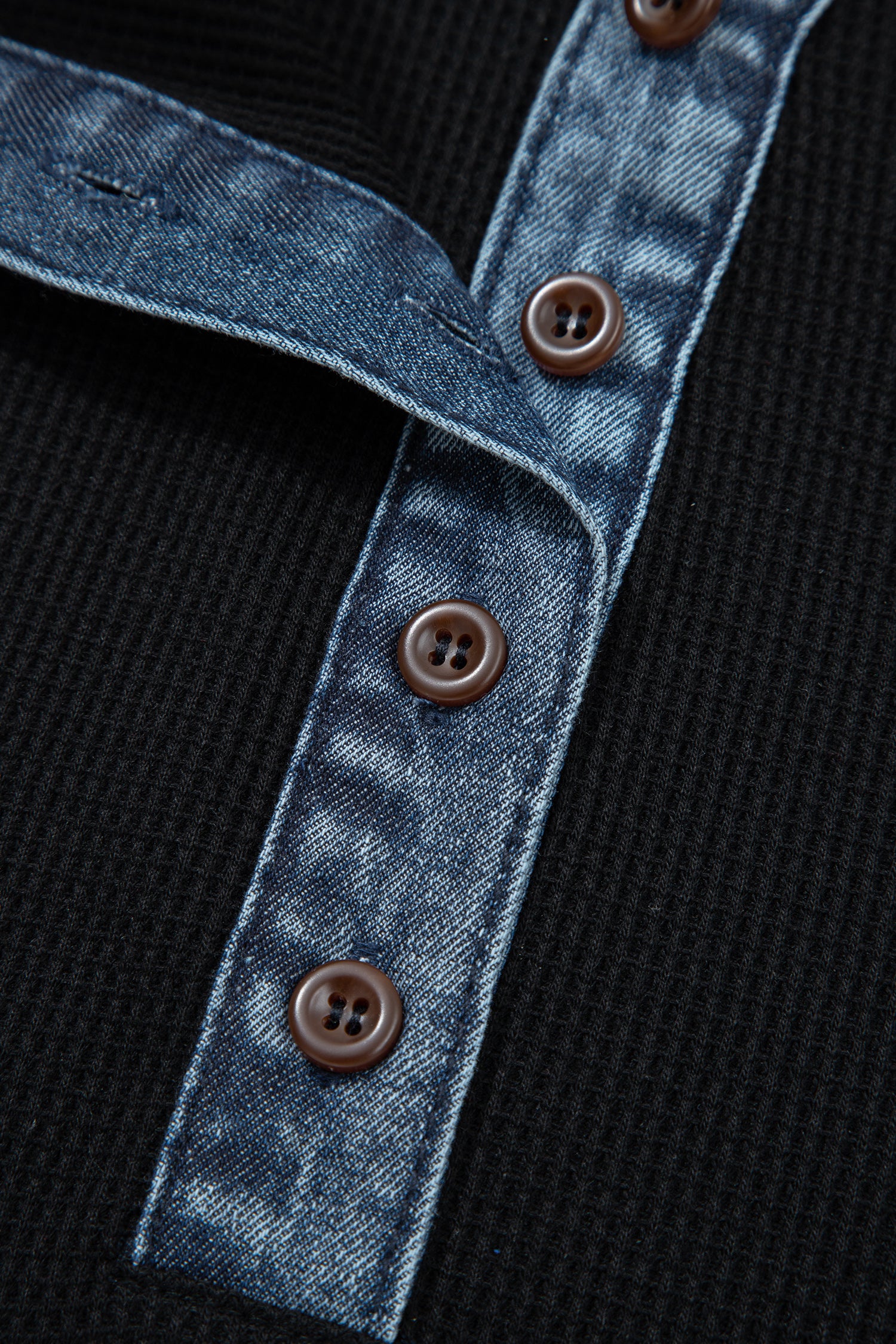 Plus Size Black & Denim Patchwork Button Polo Tee