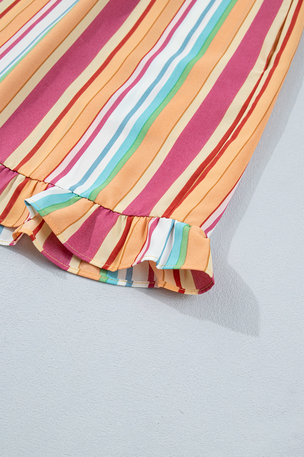 Plus Size Orange Stripe Ruffle Hem Shorts With Elastic Waste