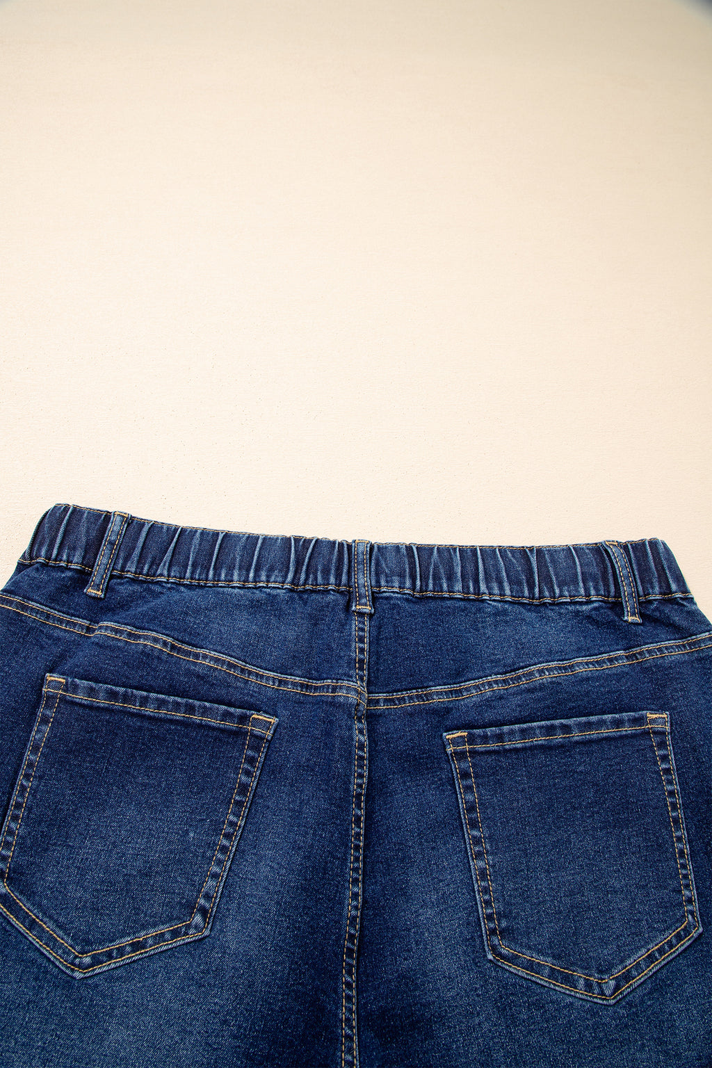 Plus Size Blue Acid Wash Jeans With Drawstring