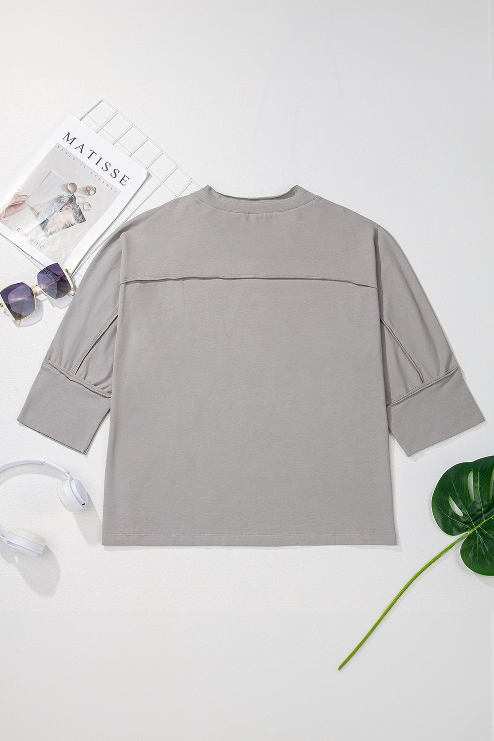 Plus Size Grey Star-Patched 3/4 Sleeve Top