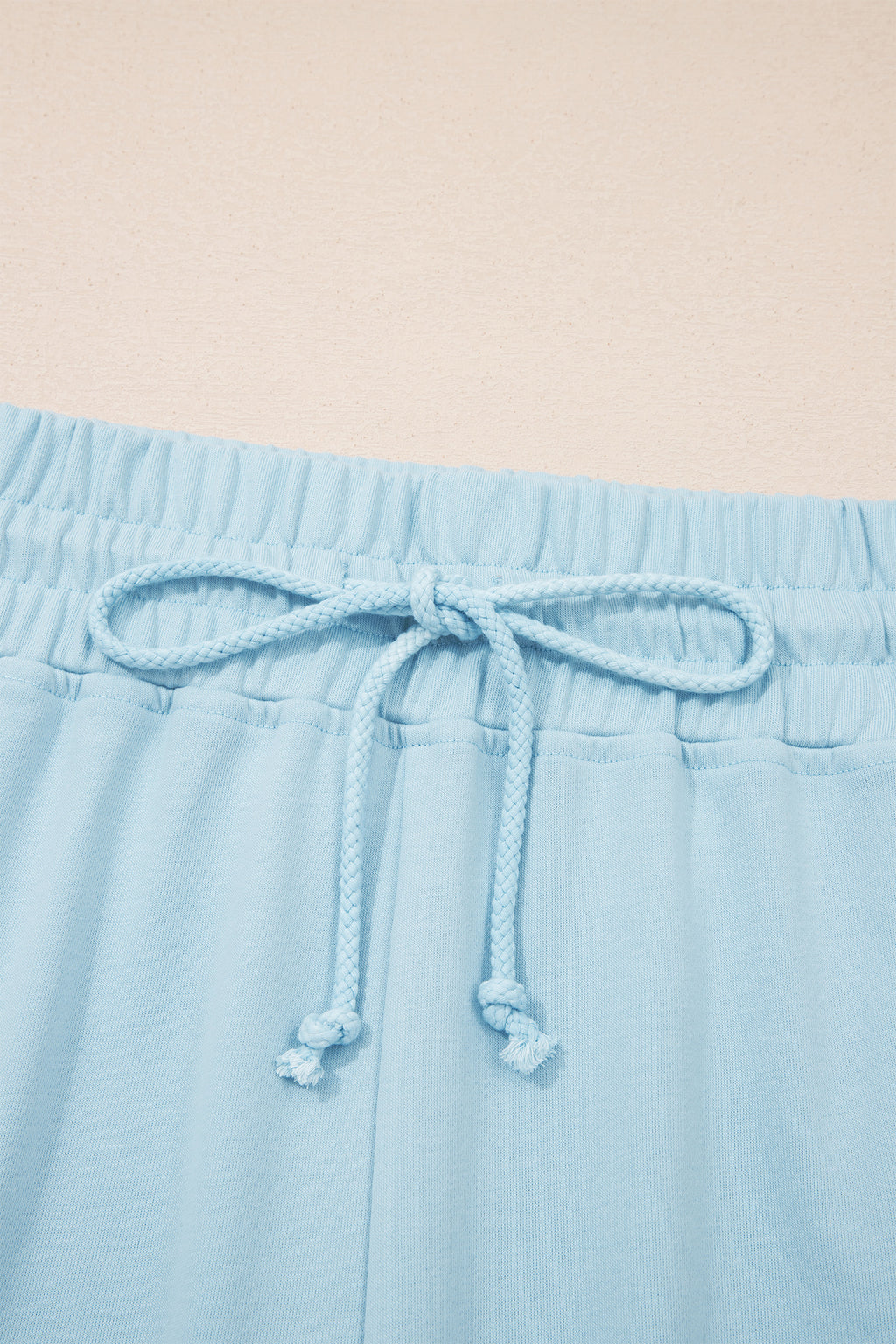 Plus Size Mist Blue Ribbed Trim Short Sleeve Top & Drawstring Pants 2pcs Outfit