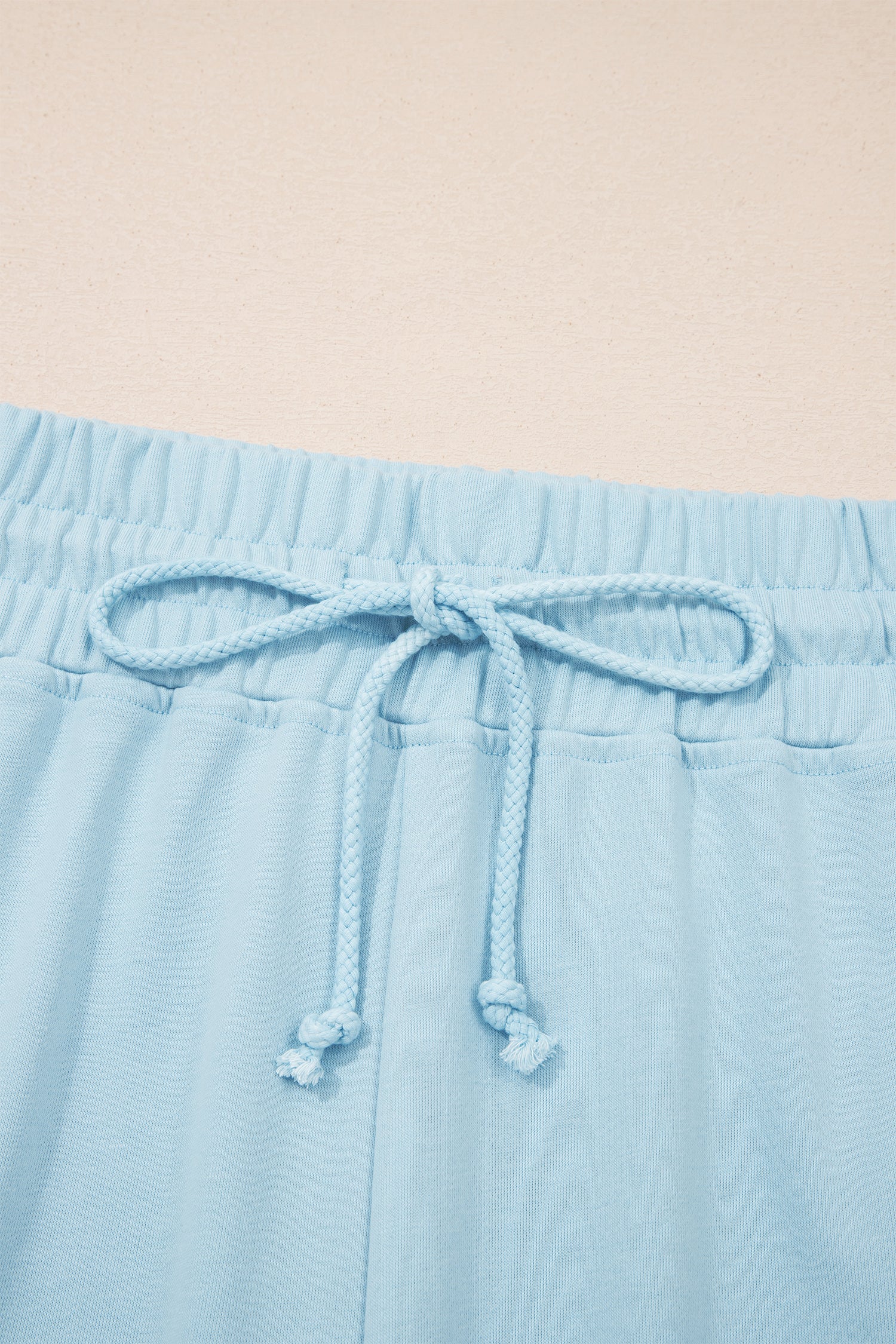 Plus Size Mist Blue Ribbed Trim Short Sleeve Top & Drawstring Pants 2pcs Outfit