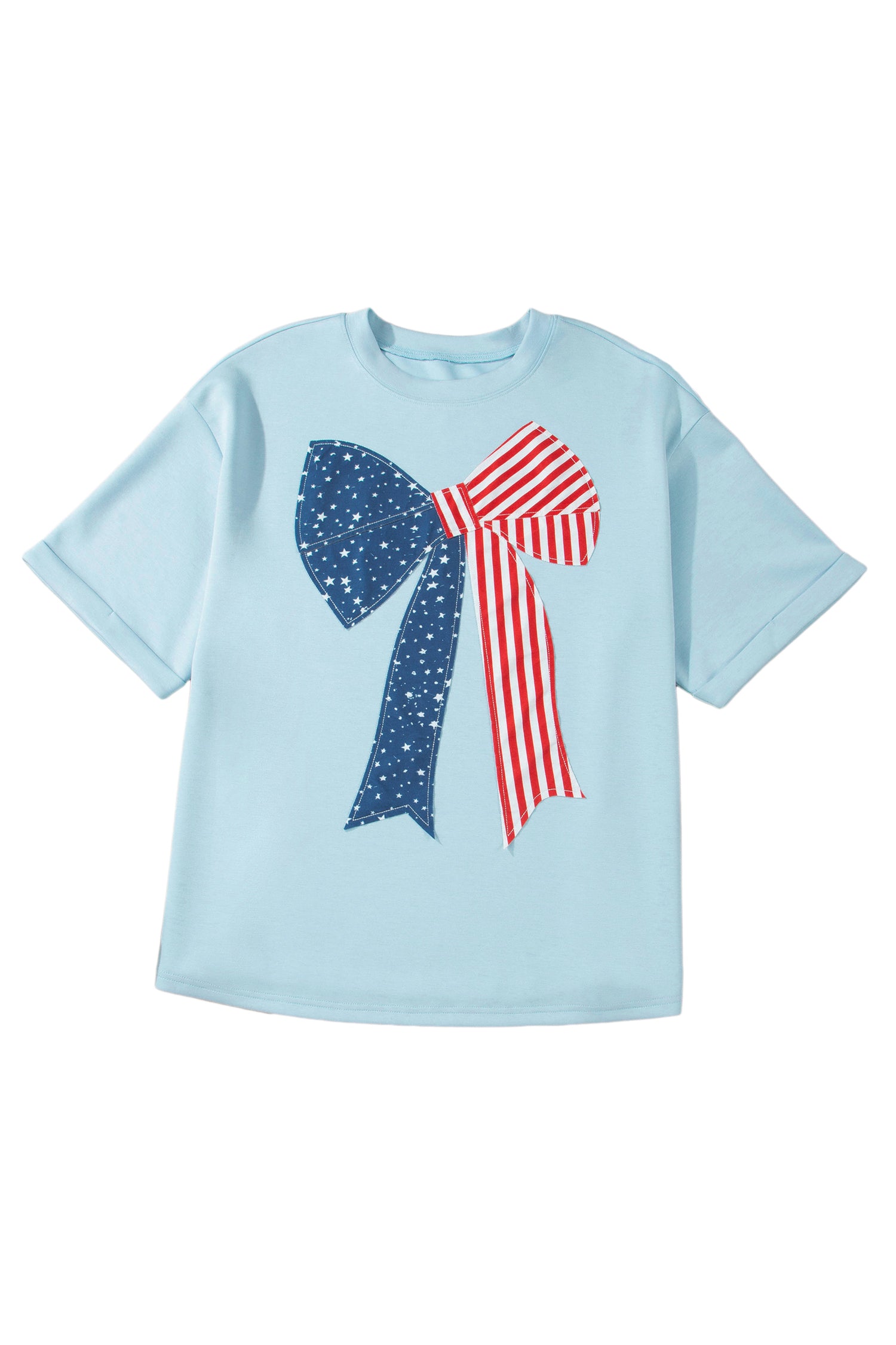 Plus Size Blue Patriotic Patchwork Bow Graphic Tee