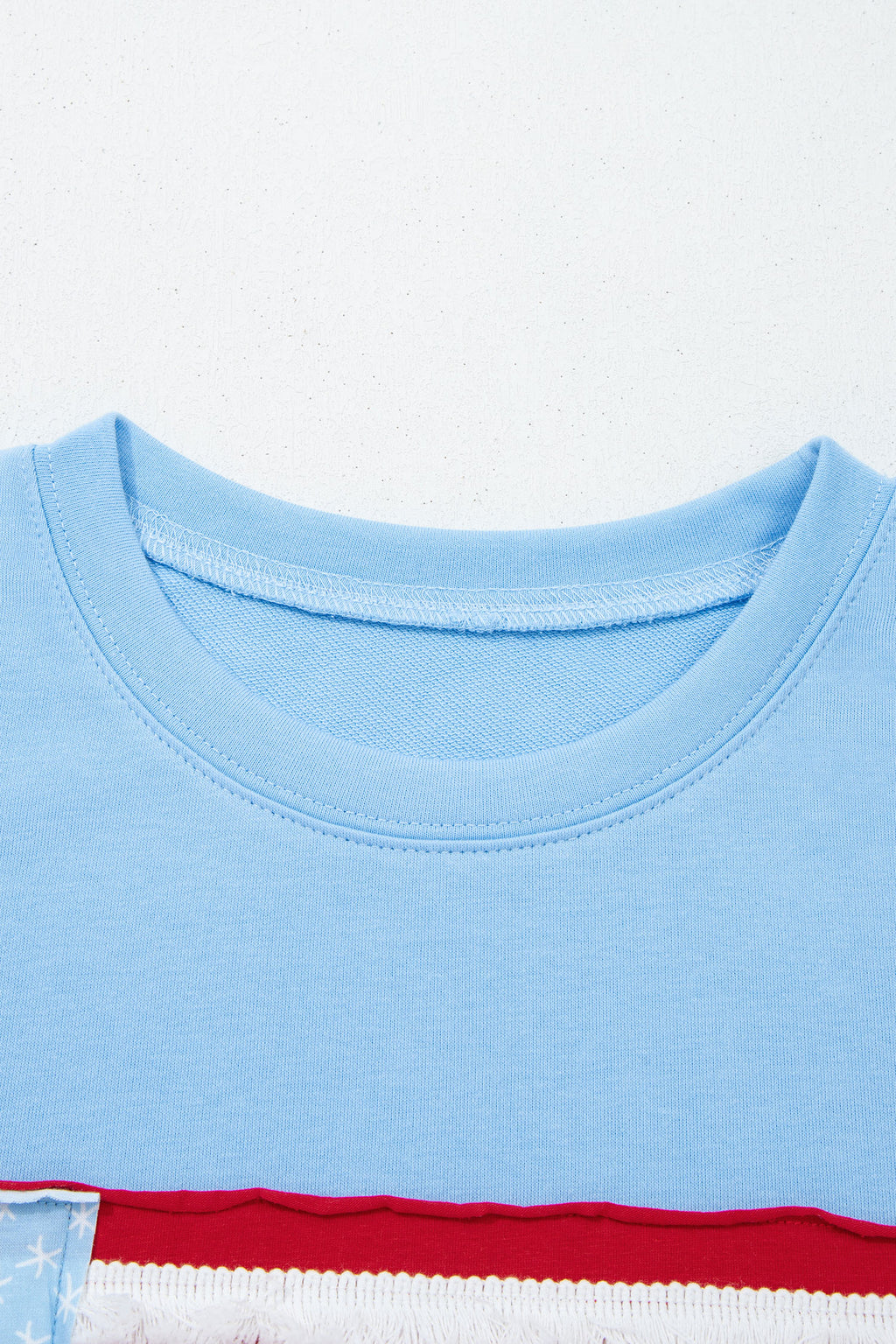 Mist Blue USA Flag Tee With Textured Patchwork Cap Sleeves