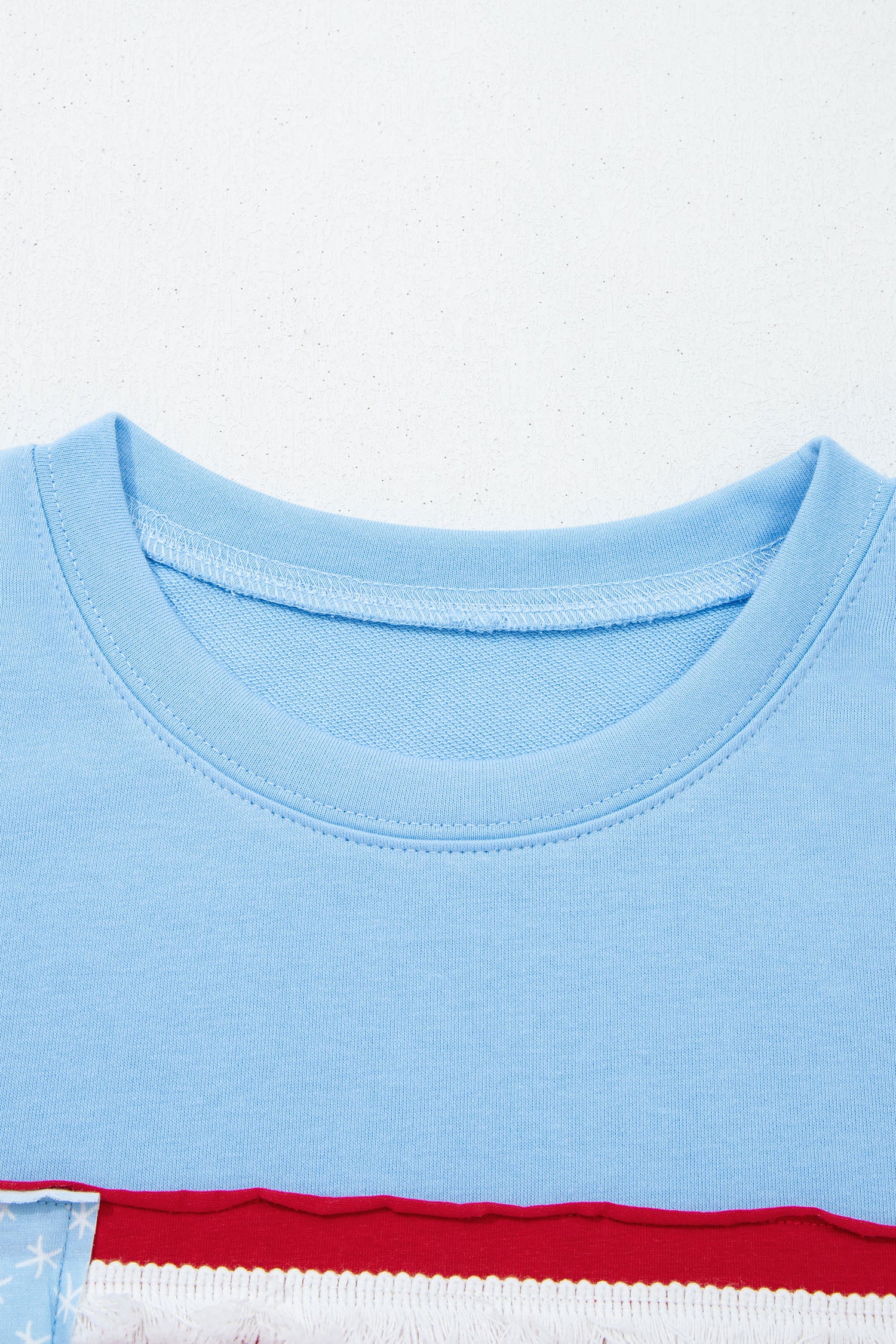 Mist Blue USA Flag Tee With Textured Patchwork Cap Sleeves