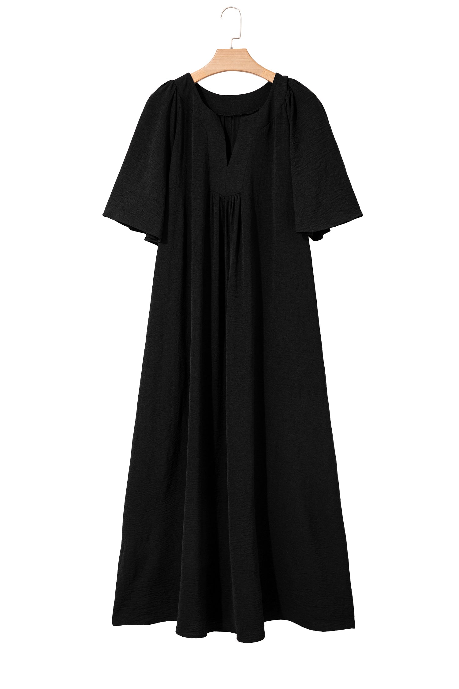 Plus Size Black Notched Neck Short Sleeve Dress