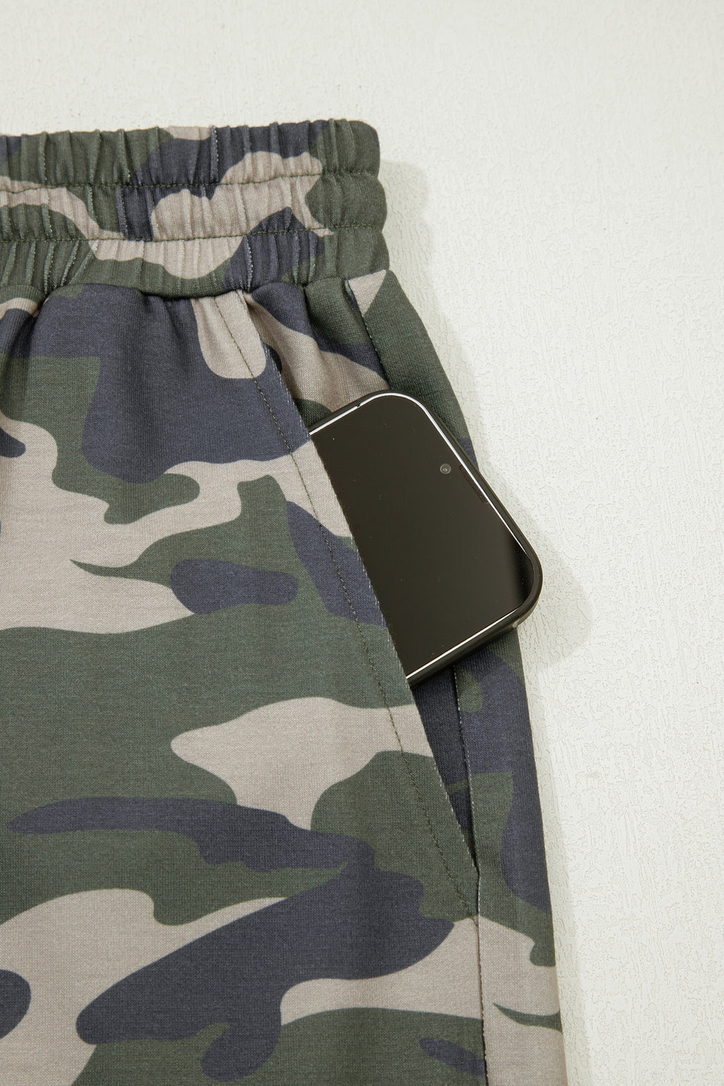Plus Size Green Tie Waist Pocketed Camo Shorts