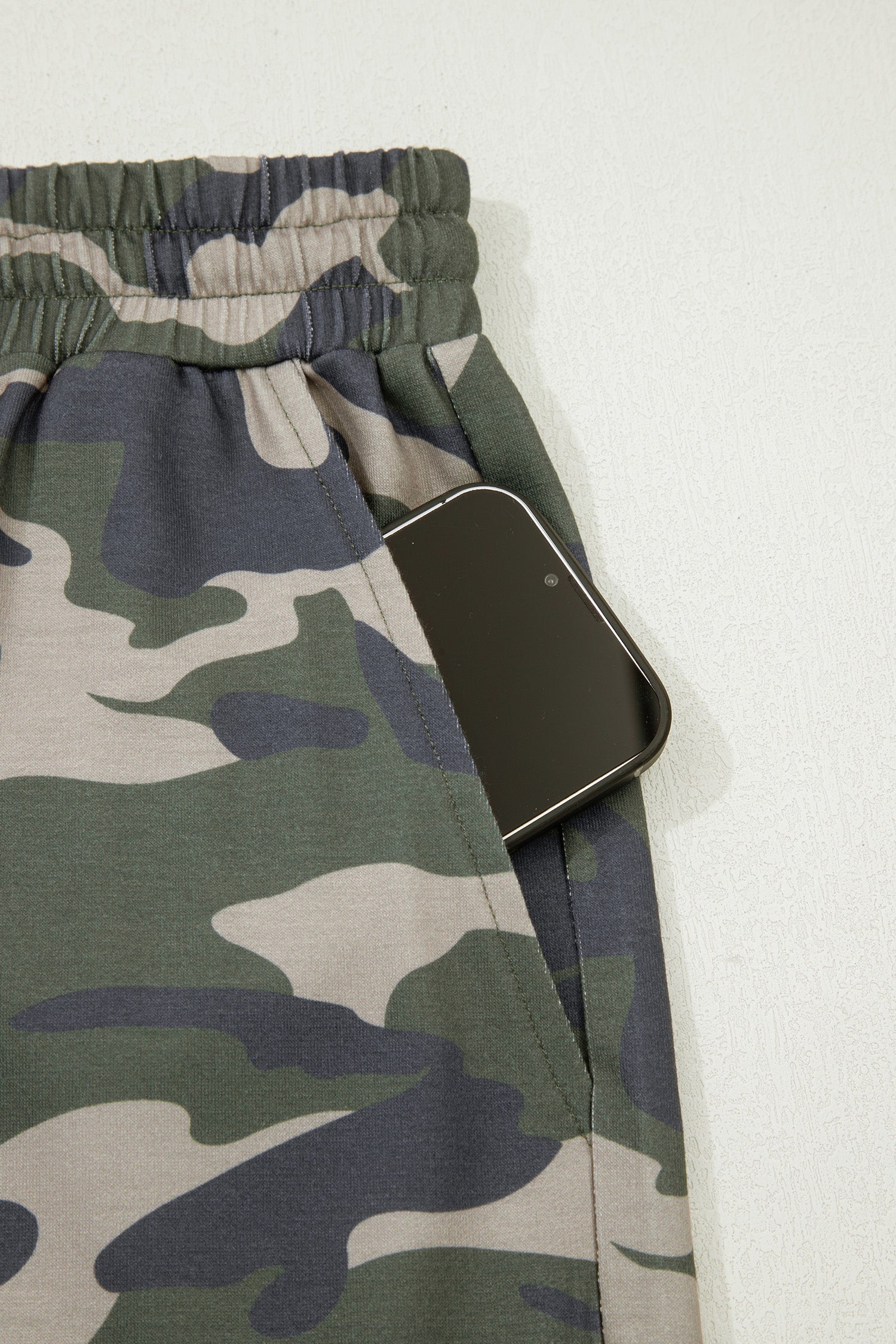 Plus Size Green Tie Waist Pocketed Camo Shorts